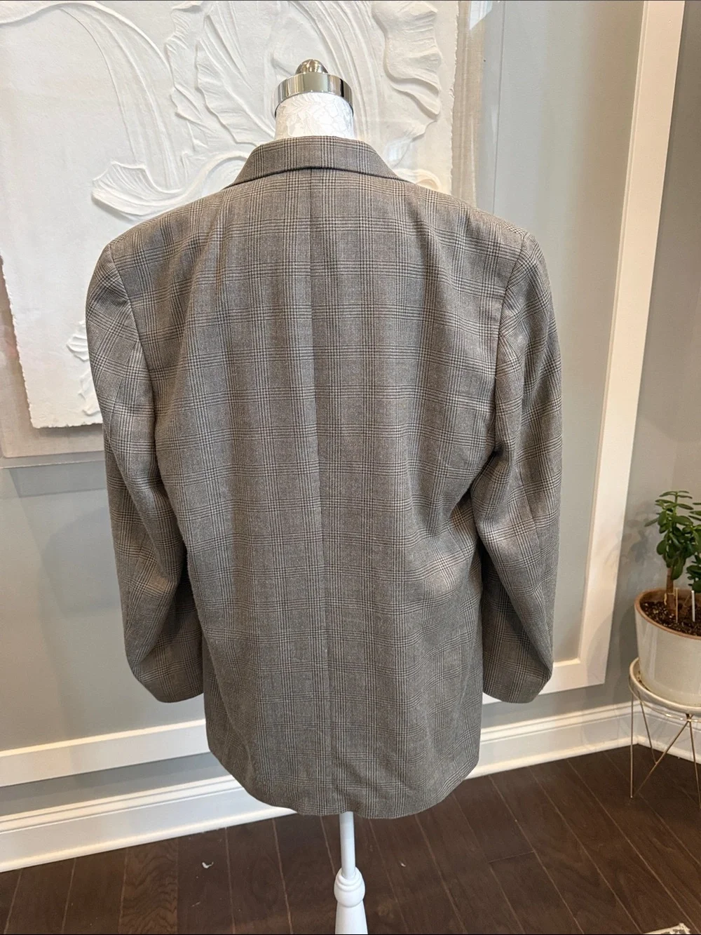 Vintage Oscar de la Renta Glen Plaid Sport Coat Blazer 42L Tan Brown 90s